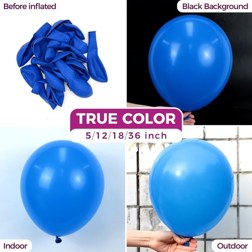 Bezente Royal Blue Latex Party Balloons - 36 Inch Round Matte Helium Balloons for Graduation & Weddings