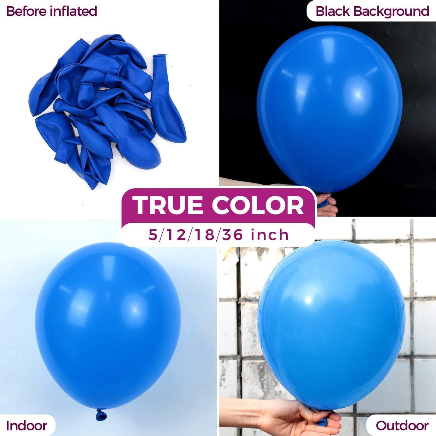 Bezente Royal Blue Latex Party Balloons - 8 Pack 36 inch Round Helium Matte Dark Blue Balloons for Graduation Men Birthday Gender Reveal Wedding Under The Sea Ocean Theme Boho Party Decorations