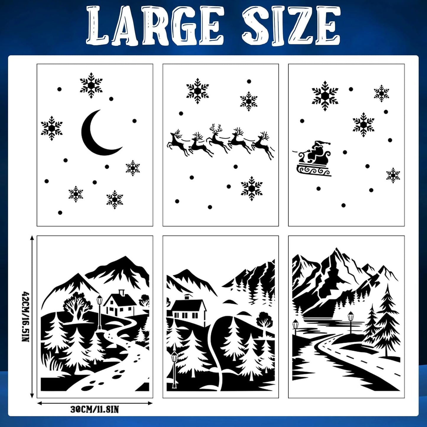 Leinuosen Christmas Window Stencils - 6 Pcs Reusable Winter Village Designs | 35.4 x 33 Inches