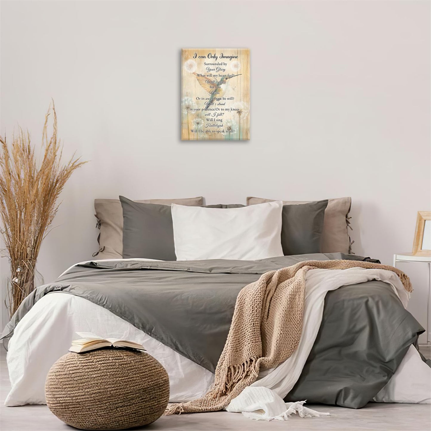 Hummingbird Wall Art, Farmhouse Christian Pictures Wall Decor, Bird Dandelion Canvas Prints, I Can Only Imagine Painting, Framed Artwork for Bedroom Living Room Kitchen Bathroom Dining Room Office 24"x 20"