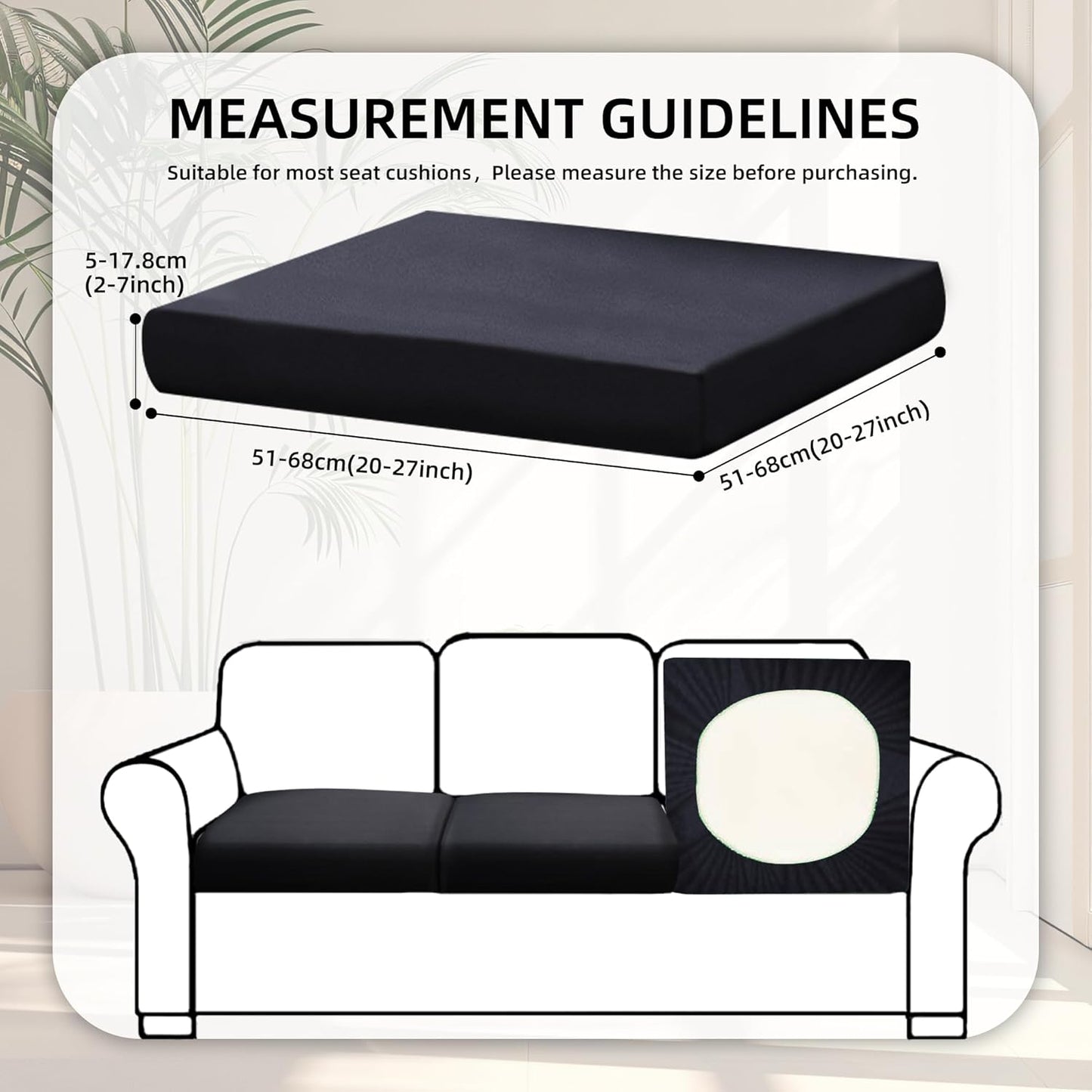 Skiennix 8-Piece Stretch Patio Cushion Covers - Washable Outdoor Couch Slipcovers | Black