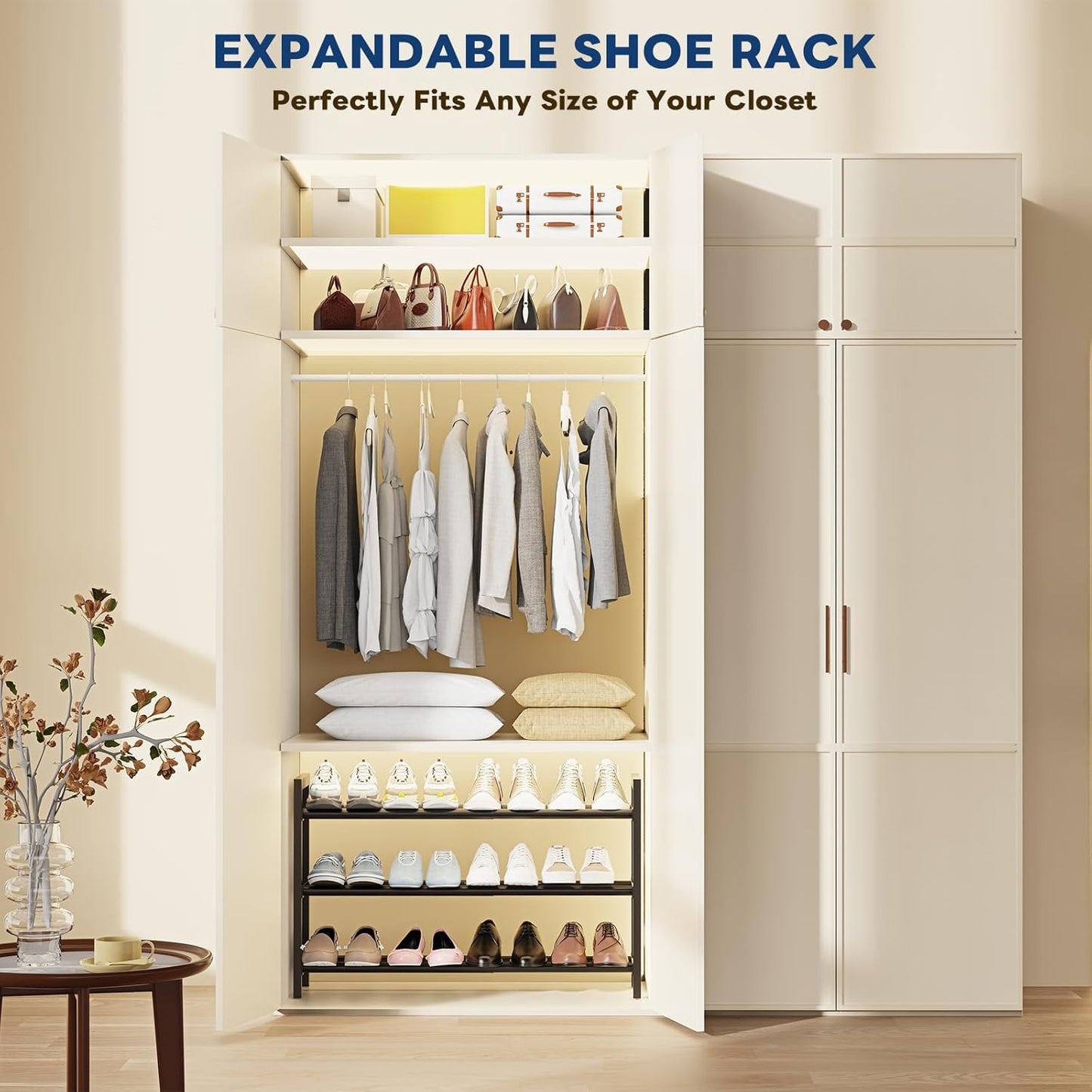 Mavivegue Expandable Shoe Rack - 3-Tier Adjustable Organizer for Closet & Entryway | 18-33” Size
