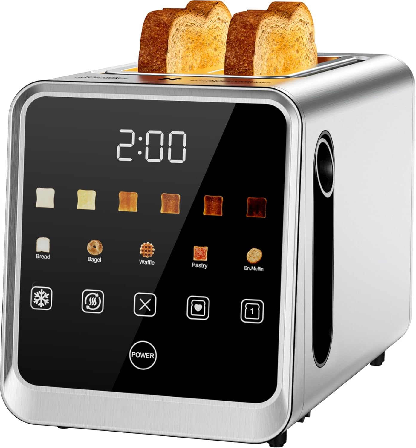 Smart Digital Touchscreen 2-Slice Toaster by [Brand Name] - Stainless Steel with Extra-Wide 1.5" Slots for Bagels & Artisan Bread | 900W Fast, Even Toasting