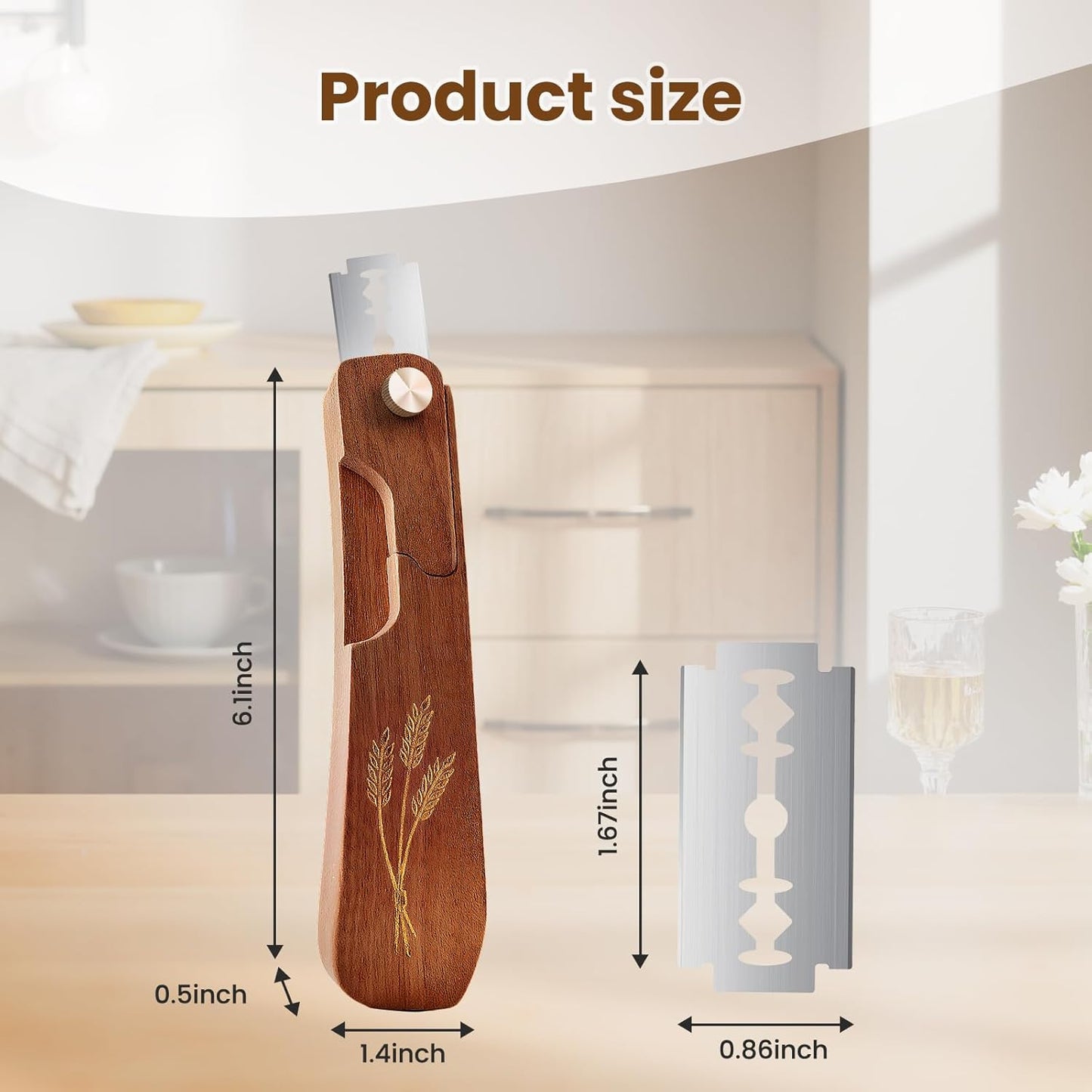 Skiennix Wooden Bread Lame - Handcrafted Sourdough Scoring Tool with Screw Lock & 10 Razor Blades | Reddish Brown