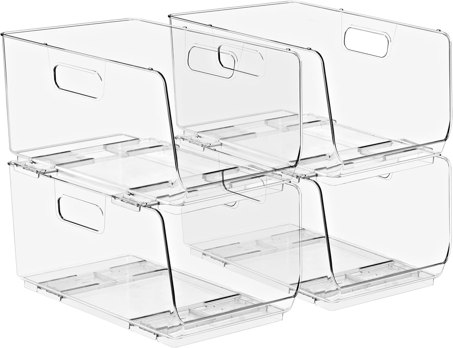 Sorbus Stackable Storage Bins - Clear Open Front Pantry Organizers for Kitchen | Medium 4 Pack