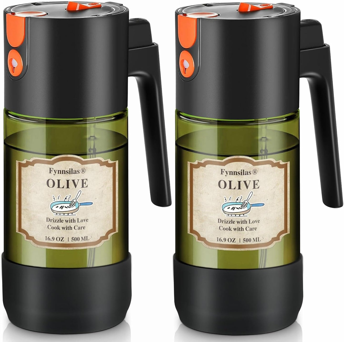 Skiennix 2-IN-1 Oil Sprayer - Light-Blocking Dark Glass Olive Oil Dispenser, 500ml for Cooking & BBQ | 2-Pack