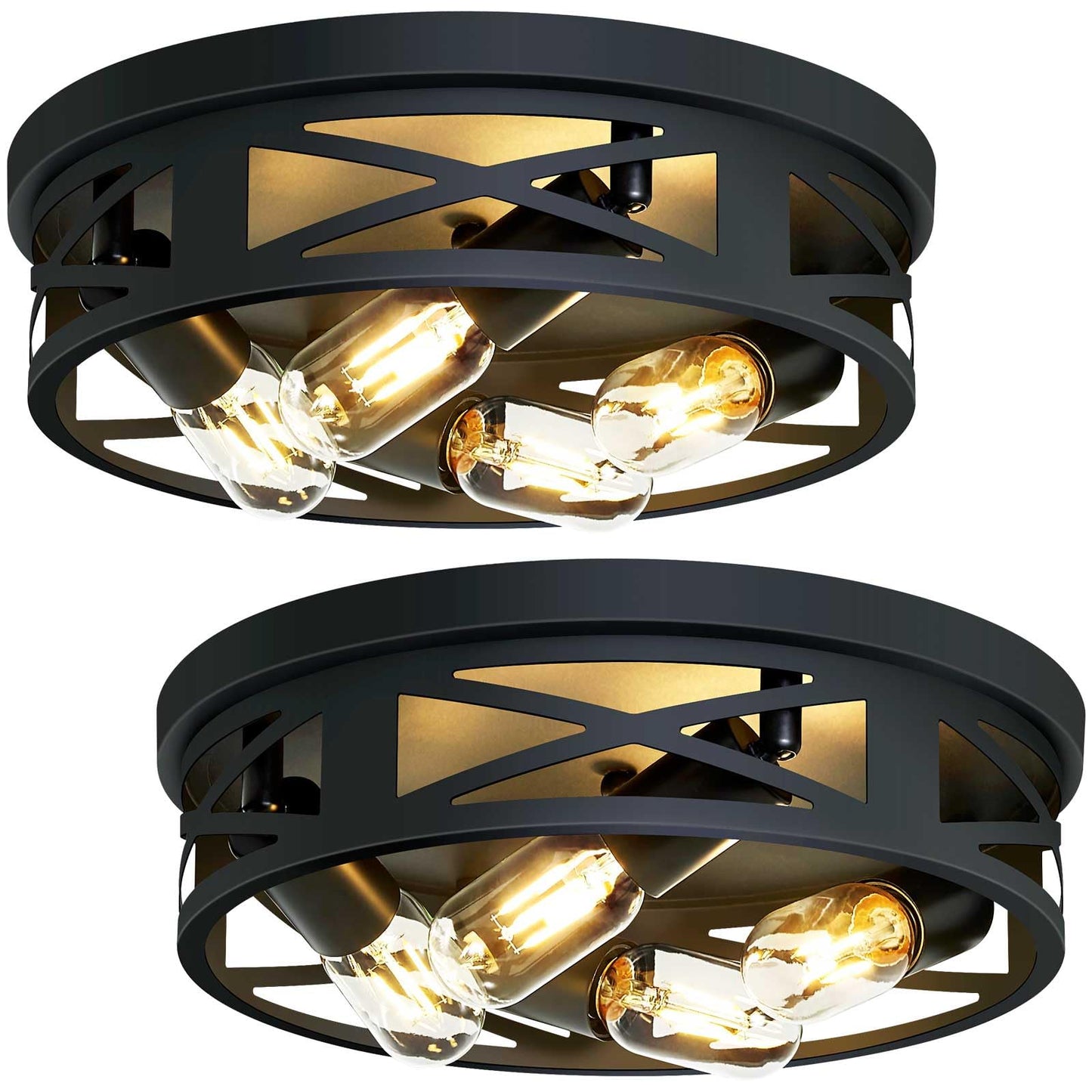 ZHU YAN Flush Mount 4-Light Ceiling Light Fixture for Hallway, Kitchen, Entryway - Black, E26 Base (2 Pack)