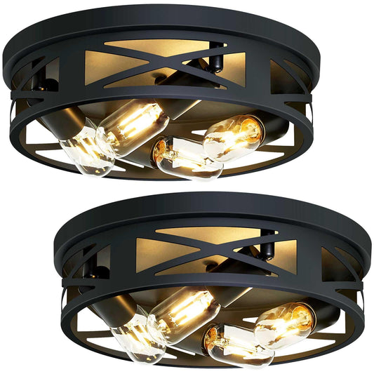 ZHU YAN Flush Mount 4-Light Ceiling Light Fixture for Hallway, Kitchen, Entryway - Black, E26 Base (2 Pack)