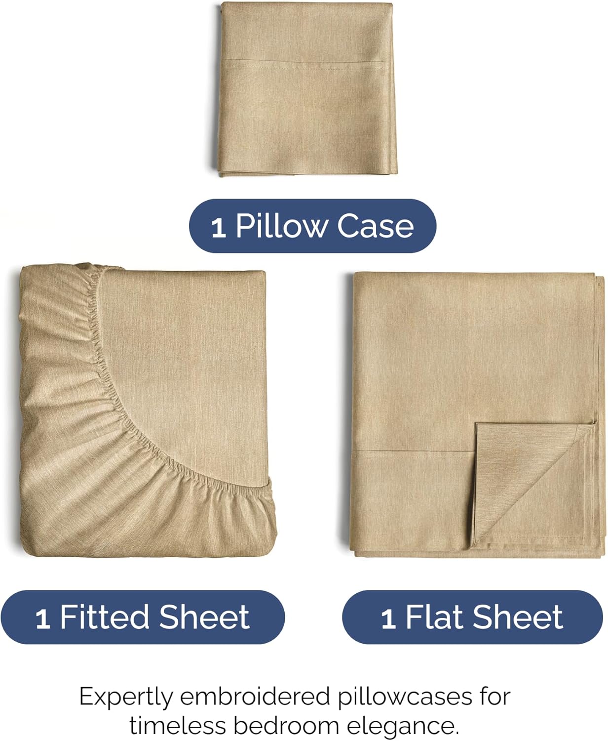 Skiennix Twin Size 3 Piece Sheet Set - Comfy Cooling Bed Sheets | Luxury Soft & Wrinkle-Free Tan