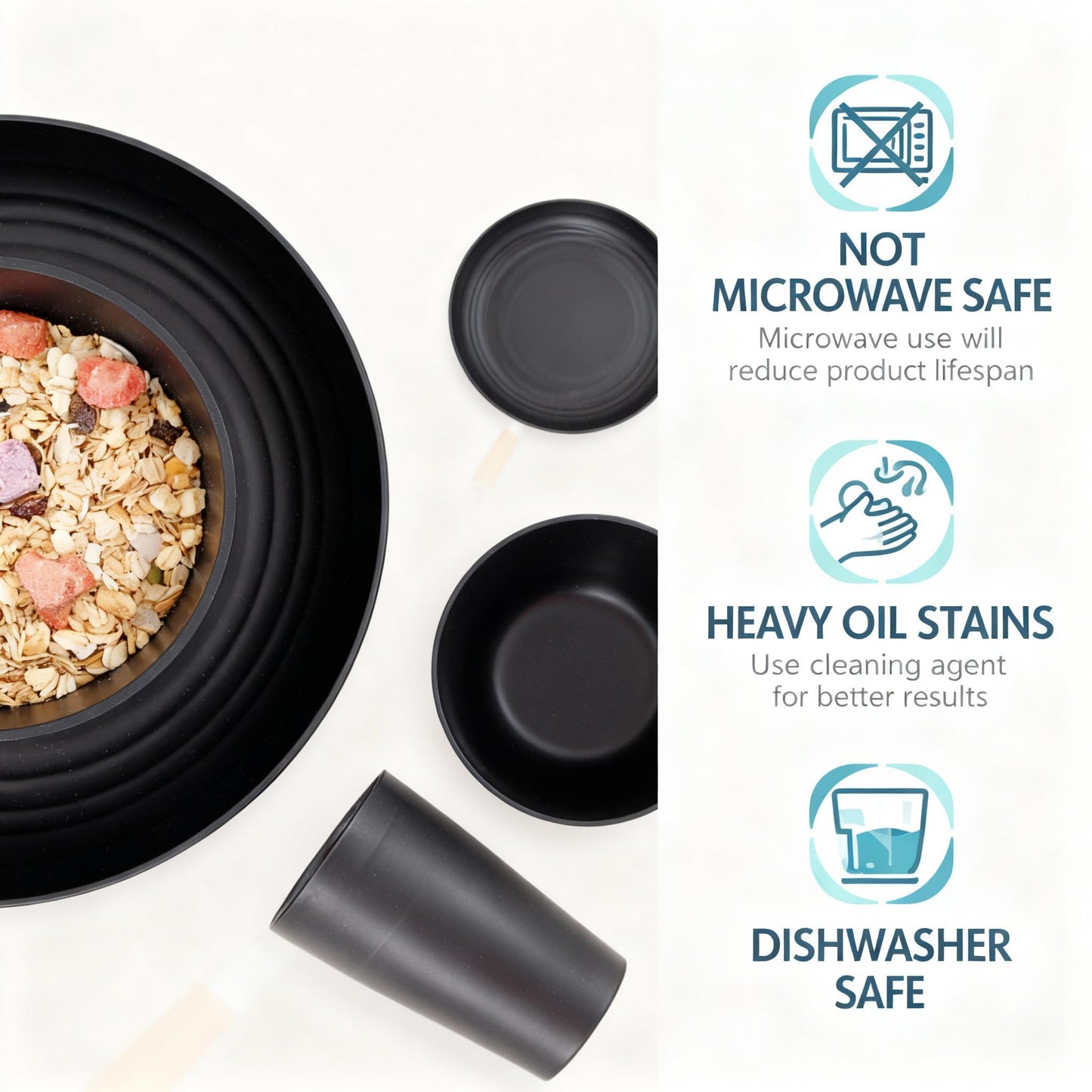 Supernal Wheat Straw Dinnerware Sets,Plates and Bowls Set, Dish Sets for 8, Unbreakable Plate for 8 Dishwasher Safe,Reusable Dinnerware Black-16pcs Plates, 8pcs Bowls, 8pcs Cups.