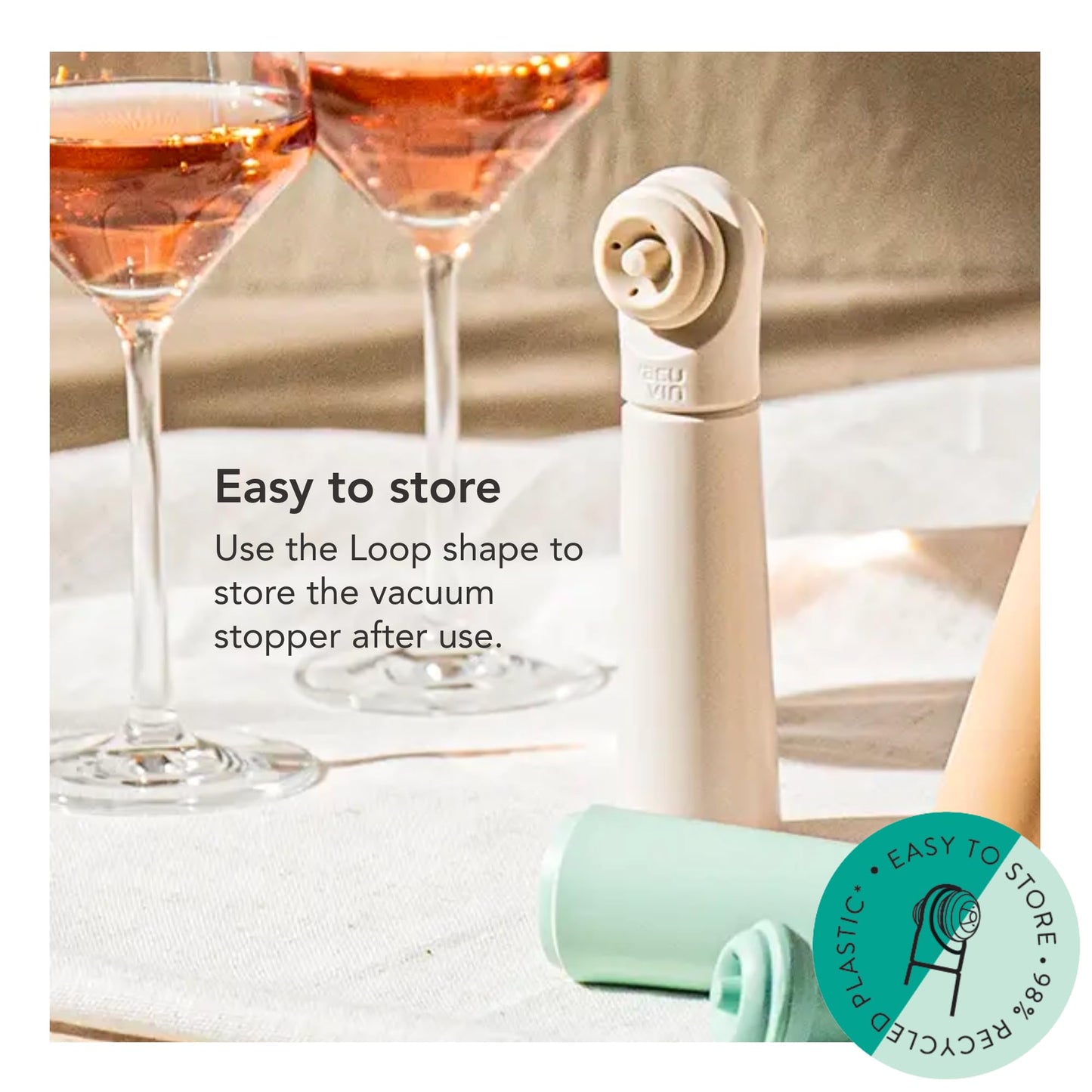 Vacu Vin Wine Saver Loop – Made in the Netherlands – Premium Wine Preserver Pump with Stopper – Reseals & Preserves Wine – Airtight Air Removal System – Graphite
