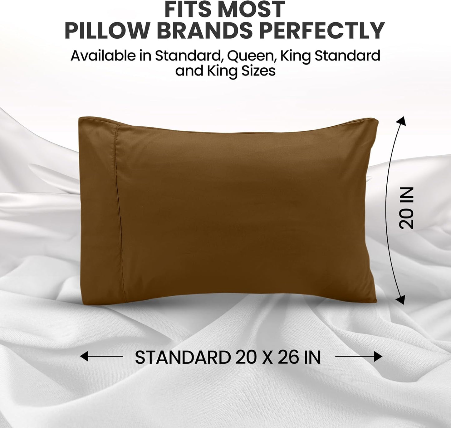 Utopia Bedding Standard Pillow Cases - Soft Brushed Microfiber - 2 Pack, 20 X 26 Inches | Mocha Color