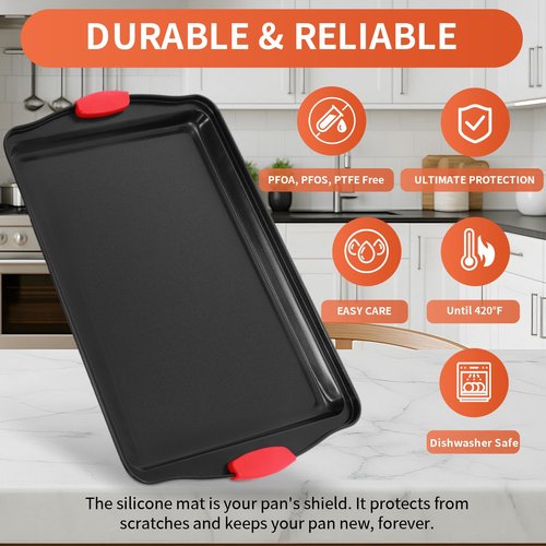 Enrich Up Baking Pans Set – 6-Pcs Non-Stick Silicone Cookie Sheets and Oven Baking Pans – Reusable and Heat-Resistant Bakeware Set – Cookware Set Non-Stick for Macarons, Cookies, Food, Pastry
