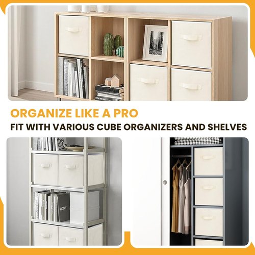 Criusia Large Storage Cubes - 13-Inch Collapsible Bins with Handles for Organizing Clothes, Blankets & Toys | 10-Pack Beige