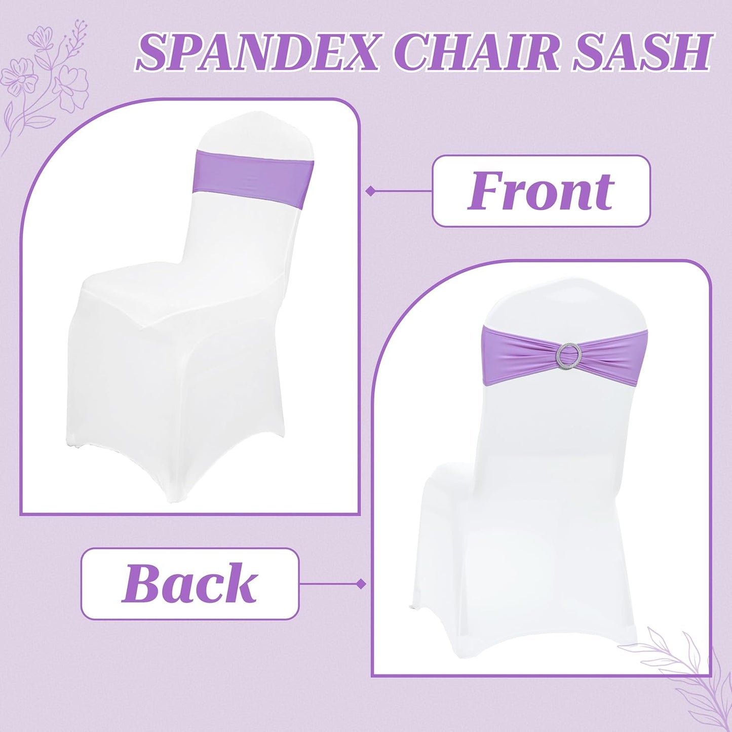MDS Spandex Chair Sashes - Pack of 125 Elastic Stretch Bows with Slider Buckle for Wedding Decor | Lavender
