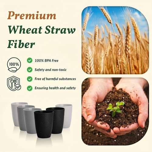 Homienly Glasses Drinking Set 12 OZ Wheat Straw cups- Reusable Drinking Vessel,Dishwasher Safe Cups for Kitchen-Grey Stone