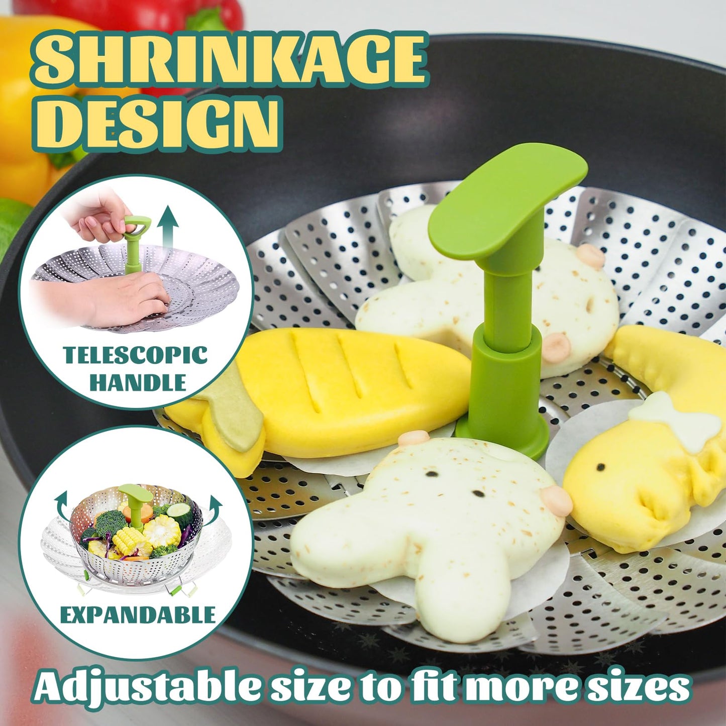 AGIgear Vegetable Steamer Basket,Stainless Steel Steamer Basket,Folding Expandable Steaming Vegetable/Fish/Seafood Steaming Pot Insert Fits Various Size Pot(6.5"to11") (Black11)