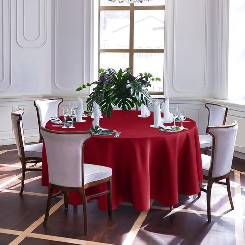 Biscaynebay Textured Fabric Christmas Round Table Cloth 90", Red Water Resistant Spill Proof Folding Table Covers for Dining, Kitchen, Wedding & Parties Machine Washable