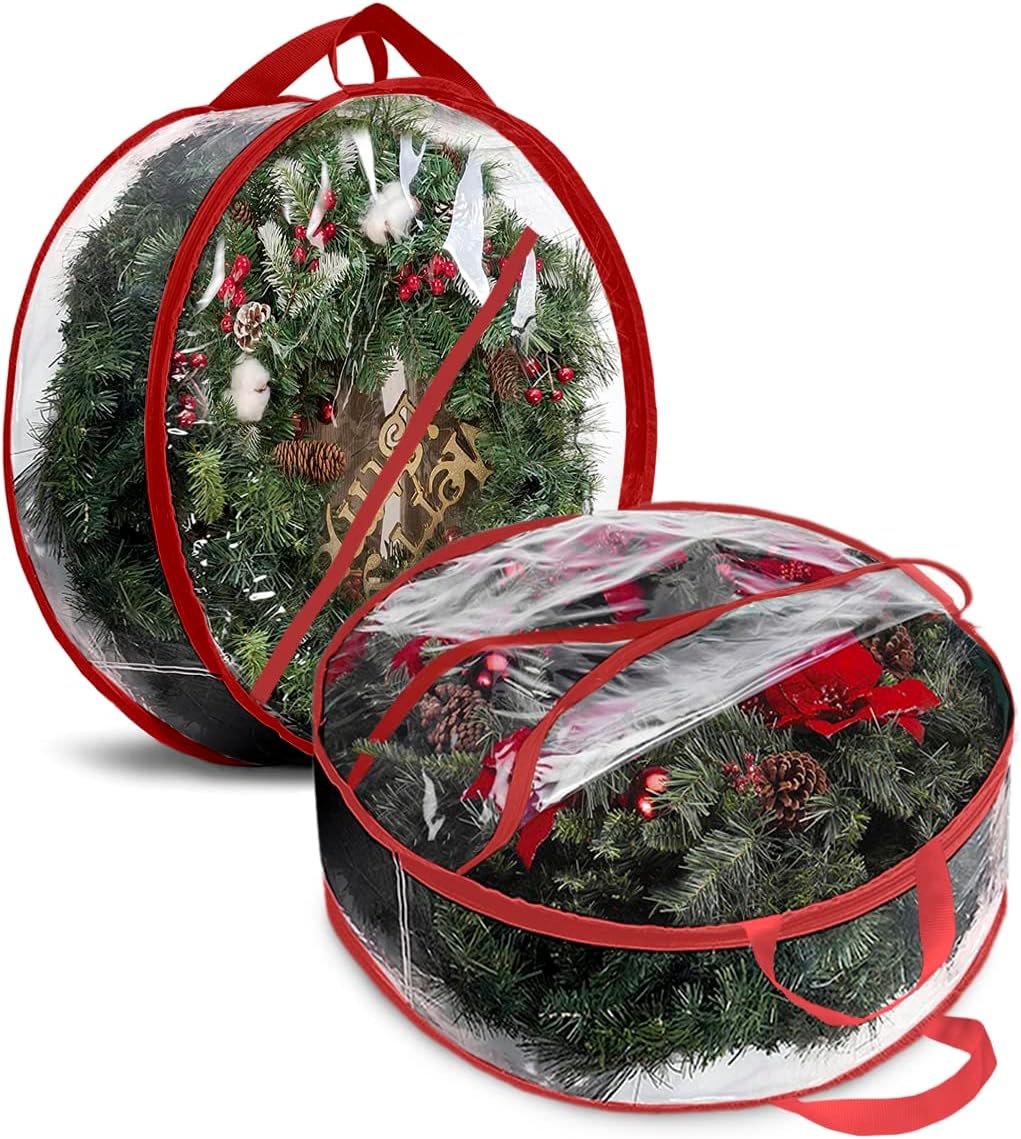 ProPik Christmas Wreath Storage Bag - 30" Waterproof Clear PVC Container | 2 Pack for Holiday Decor