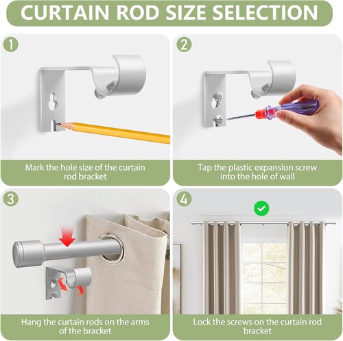 Adjustable Silver Curtain Rods by [Brand Name] - 30-90 Inch for 30-84 Inch Windows | 2 Pack with Brackets