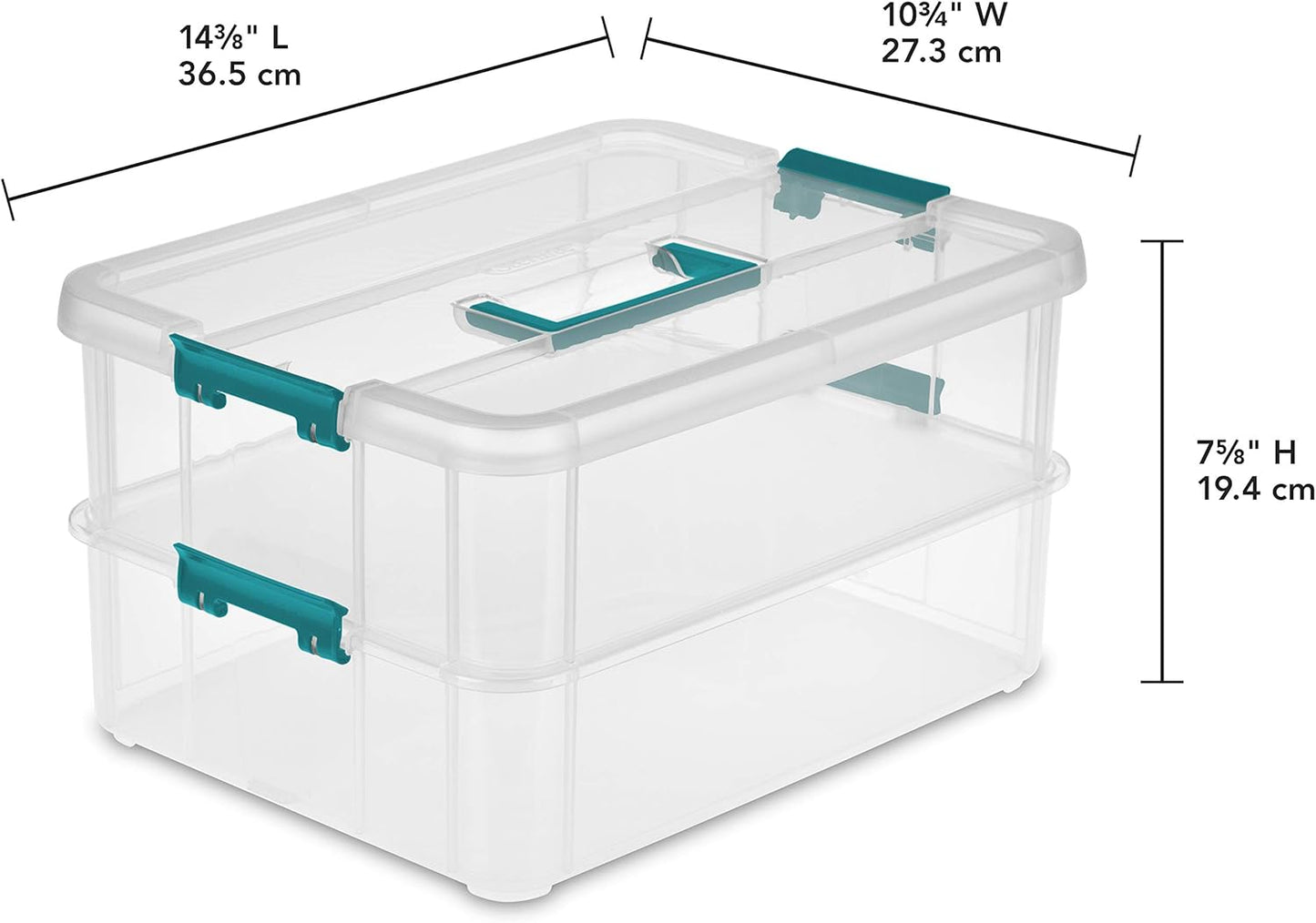Sterilite 1427CLR Stack & Carry - Clear 2-Layer Storage Box with Blue Handle & Lid