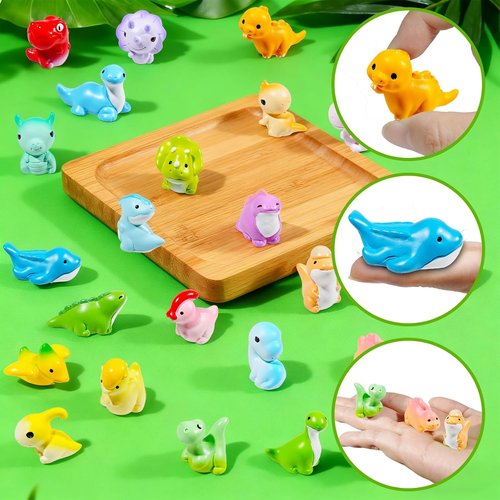 Exasinine Mini Dinosaur Figurines Set - 25 Pcs Resin Animals for DIY Terrariums & Fairy Gardens