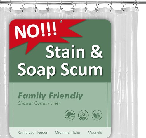 Barossa Design Shower Liner - Premium Clear PEVA Curtain with Rustproof Grommets & 3 Magnets, Waterproof Standard Size