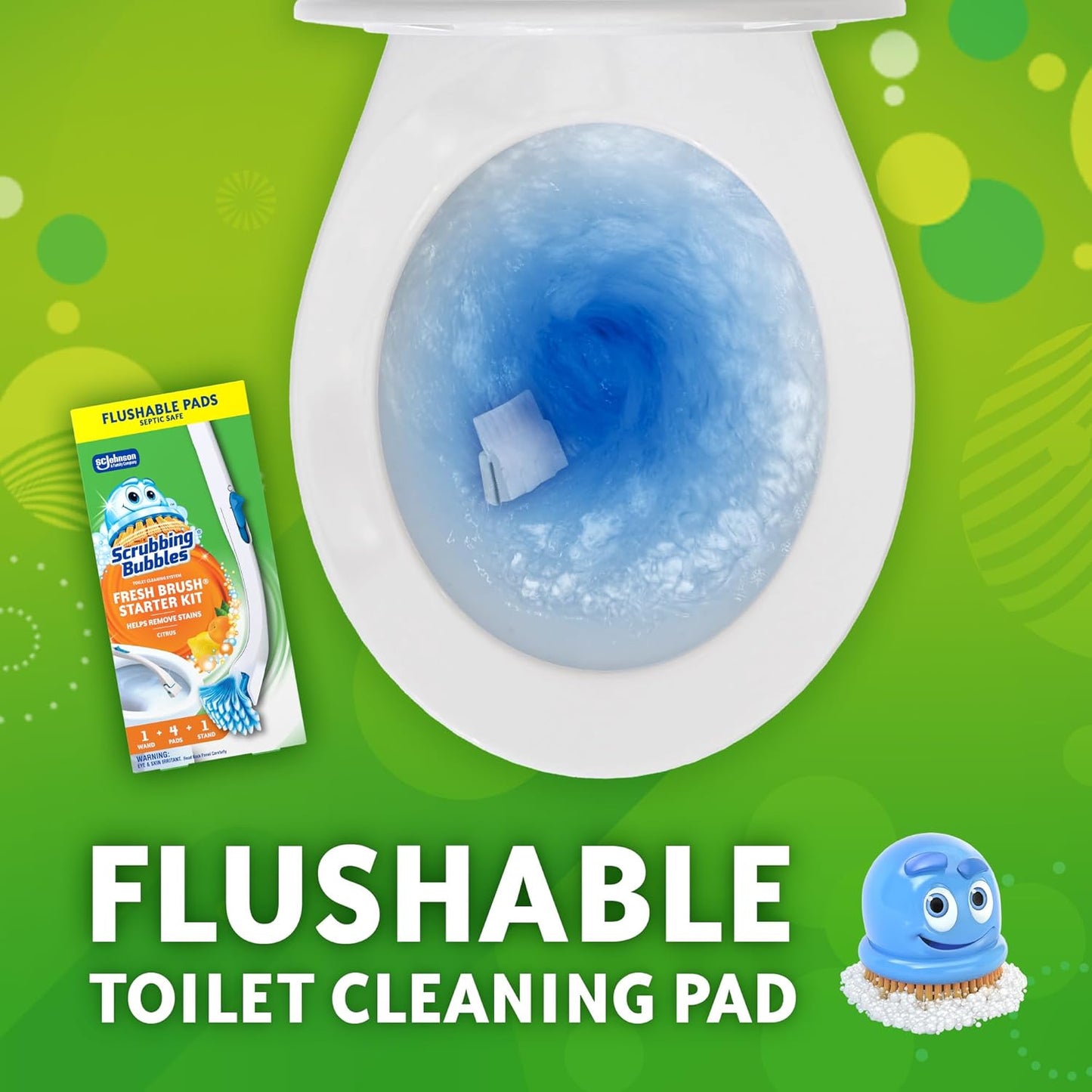 Scrubbing Bubbles Toilet Bowl Cleaning System - Citrus Scent, 1 Wand, 4 Refill Pads & Stand