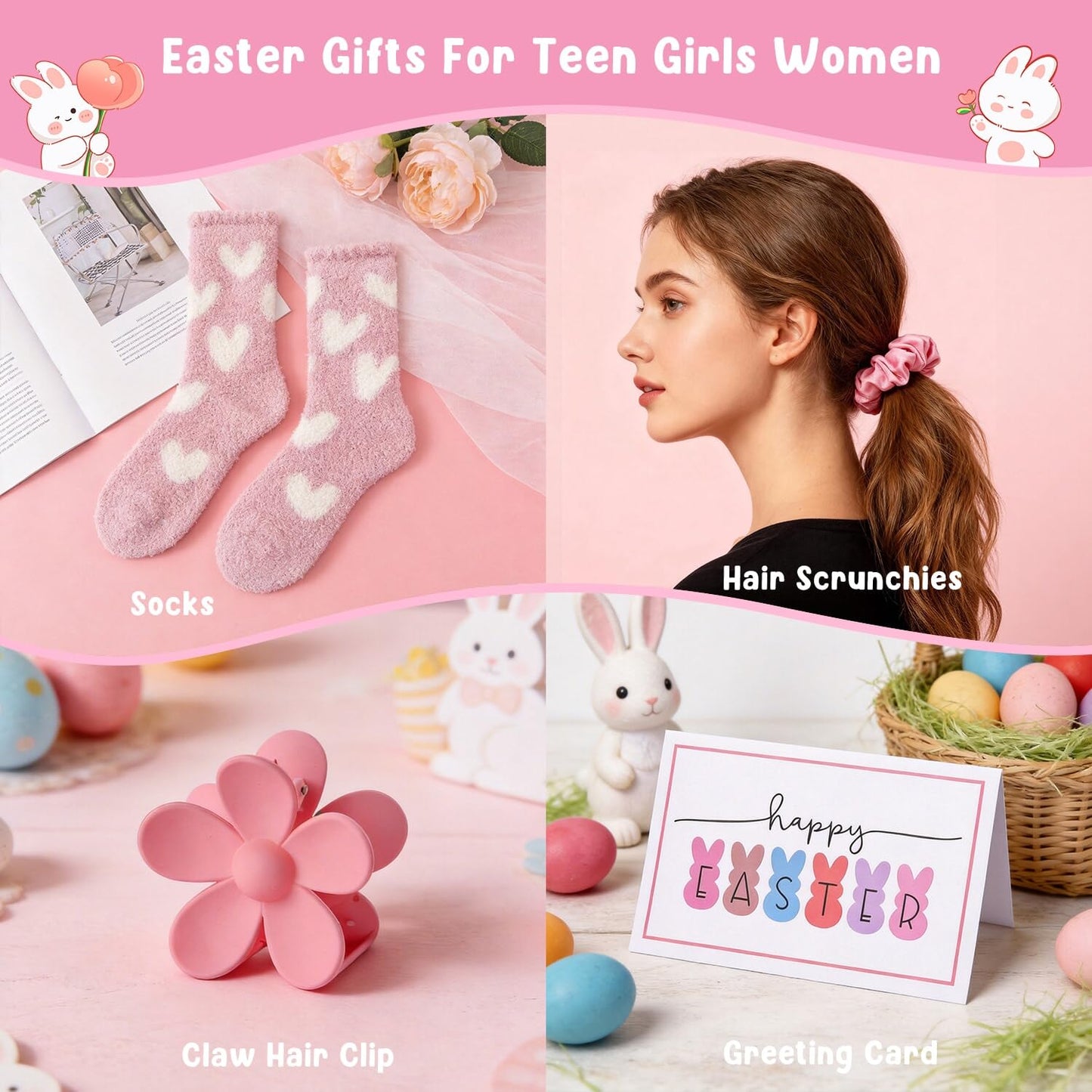 Ithmahco Easter Gifts for Teens Girls Women Adults, Easter Basket Stuffers for Teens Adults, Teen Girl Easter's Basket Stuffers, Pink Bunny Themed Gift Baskets for Teen Girl Adult Women Daughter