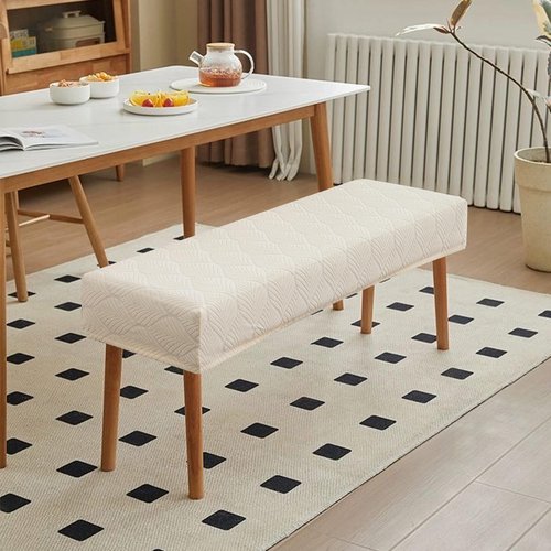 Genina Waterproof Dining Room Bench Covers, Stretch Jacquard Bench Seat Protector Cover, Rectangular Bench Cover for bedrooms, Living Rooms, Kitchens, Removable, Washable (Beige)