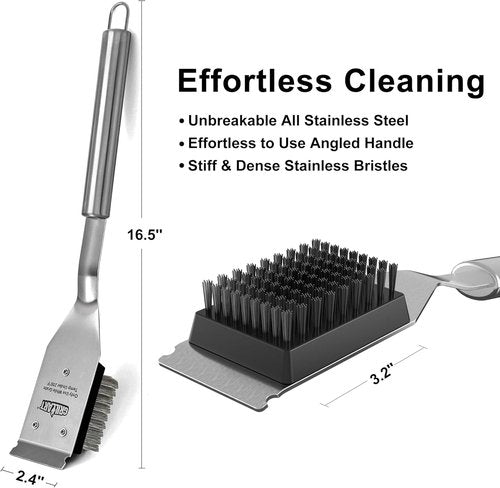 GRILLART Grill Brush - Heavy-Duty Wire BBQ Cleaner with Scraper | 16.5” for Outdoor Grilling