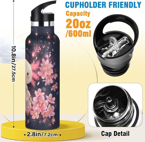 Bolaz Axolotl Star Water Bottle - Insulated 20 oz Flask for Kids | Stainless Steel with Straw Lid