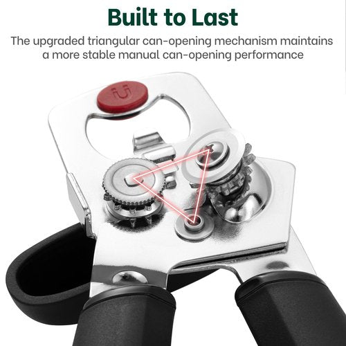 Beneno Can Opener, Heavy Duty Manual Can Opener with Magnet Lid Lifter & Bottle Opener, Hand Can Opener Manual with Ergonomic Soft Grip, Easy Turn Knob for Arthritis & Weak Hands, Easy to Use, Black