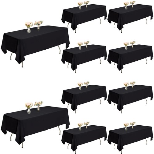 ITWMTTO Black Tablecloths Rectangular 10-Pack, 60x102 Inch Table Cloths for 6 Foot Rectangle Tables, Heavy-Duty Polyester Fabric - Stain Resistant Reusable & Washable