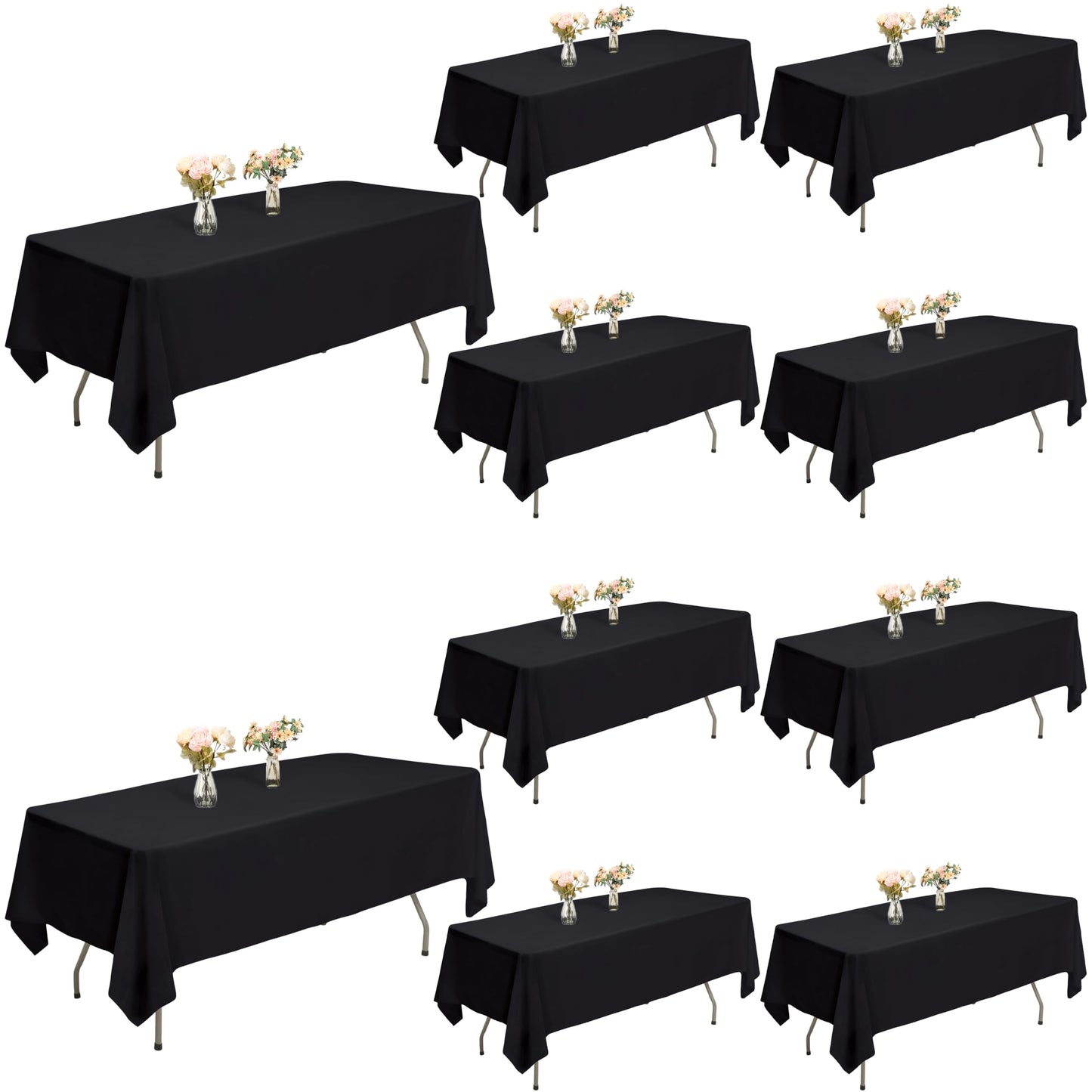 ITWMTTO Black Tablecloths Rectangular 10-Pack, 60x102 Inch Table Cloths for 6 Foot Rectangle Tables, Heavy-Duty Polyester Fabric - Stain Resistant Reusable & Washable