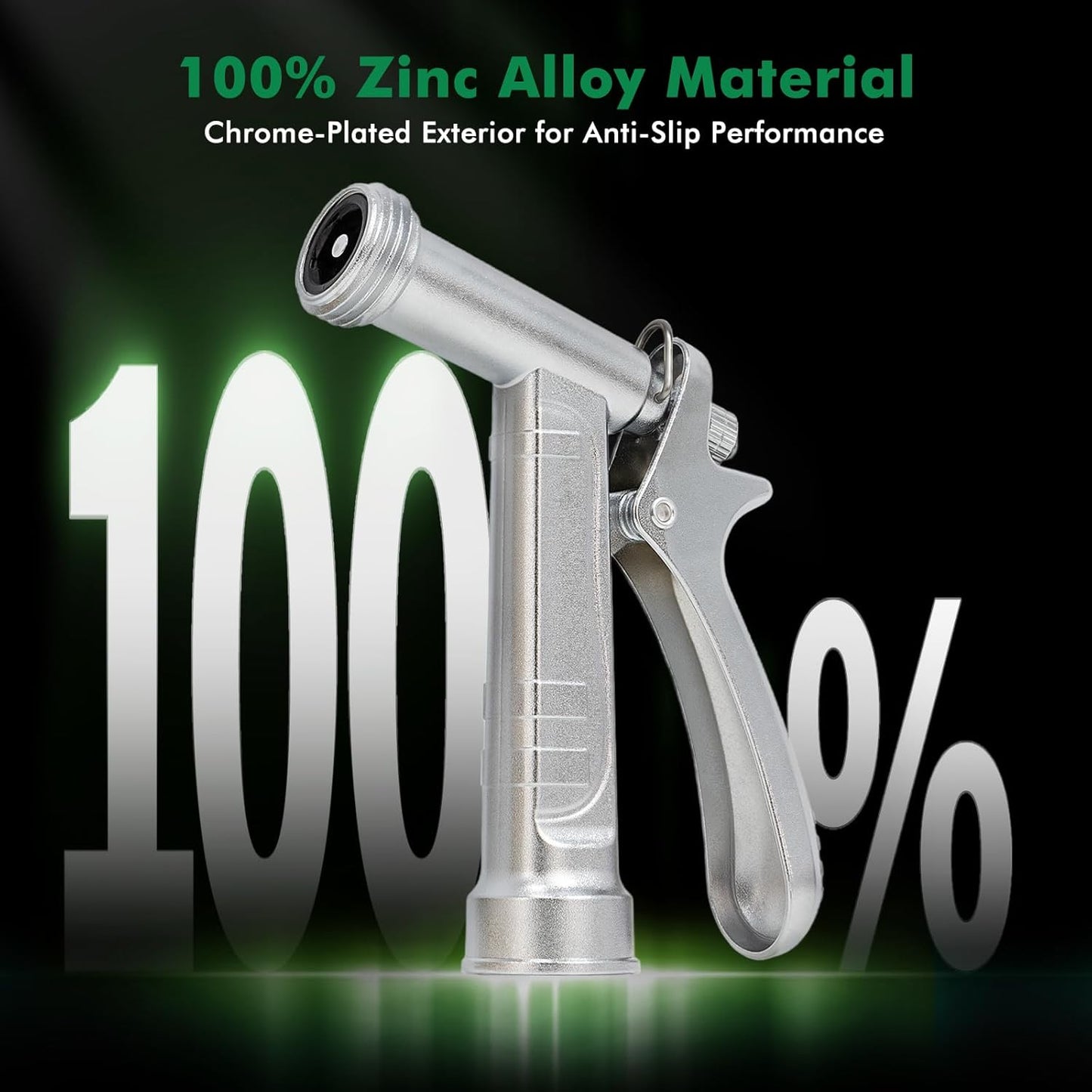 RESTMO 100% Metal Garden Hose Nozzle - Heavy Duty Zinc Alloy, Rust-Proof Chrome Plated, High Pressure Sprayer