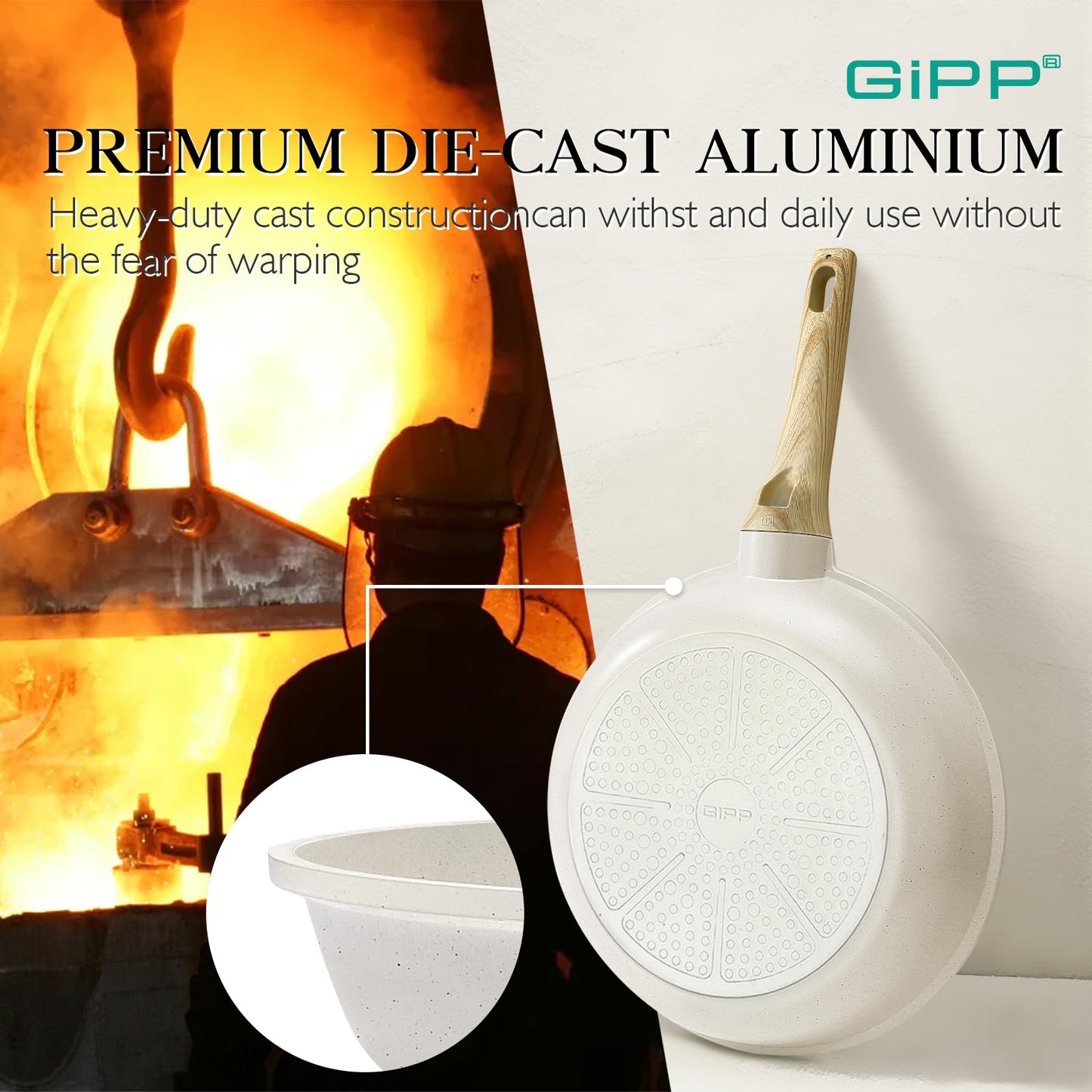GiPP 21Psc Pots and Pans Set Non Stick - White Granite Kitchen Cookware Sets Nonstick Induction Cookware Non-toxic Cooking Pan Set with Silicone Utensils, PFOS and PFOA Free