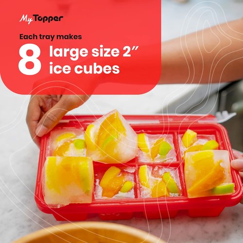 IceTopper XL Ice Cube Tray - Easy Release Molds for 8 Large Cubes, Stackable & Dishwasher Safe, 100% Food Grade Silicone (2 Pack)