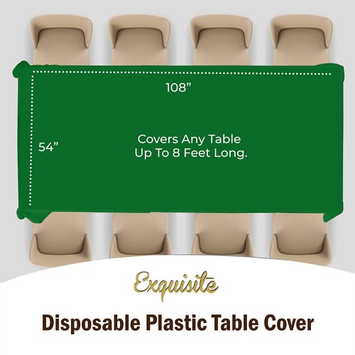 Exquisite Party Solids 6-Pack Premium Plastic Tablecloth 54in. x 108in. Rectangle Plastic Table Cover - Emerald Green