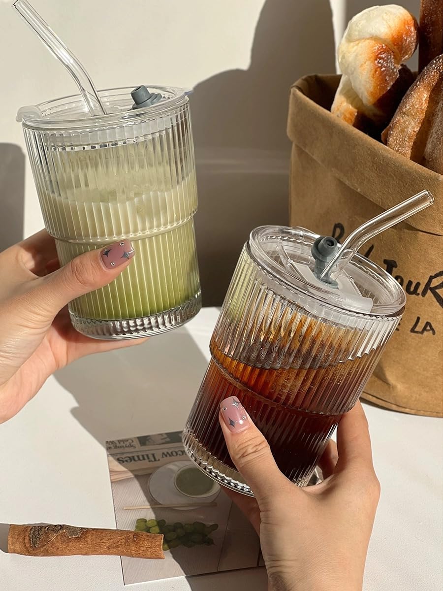 Mohary® 16-Pack Reusable Glass Straws, Clear Glass Drinking Straws, 8.5''x10MM, Set of 6 Straight and 6 Bent with 4 Straw Cleaner Brushes, Shatter Resistant, Perfect for Smoothies, Juice, Tea