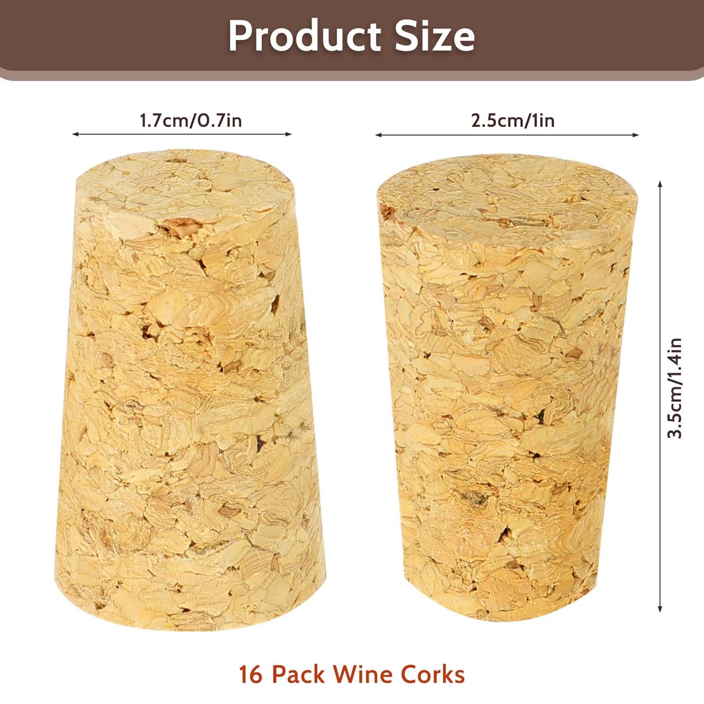 16 Pack Soft Wood Corks Tapered Cork Wooden Beer Bottle Stopper Replacement Leakproof Wine Bottle Corks for Wine Making Craft, 0.67 x 0.87 x 1.38 Inch