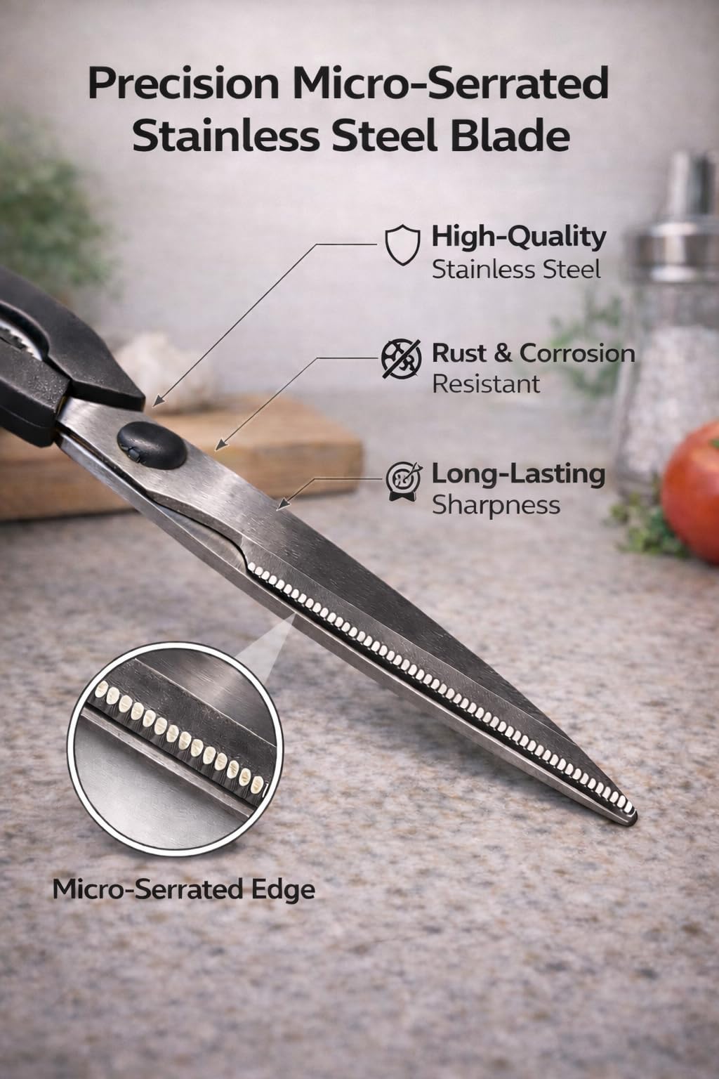 All-Purpose Kitchen Shears, Heavy-Duty Stainless Steel, Detachable Scissors with Comfortable Grip, Dishwasher Safe, 8-Inch