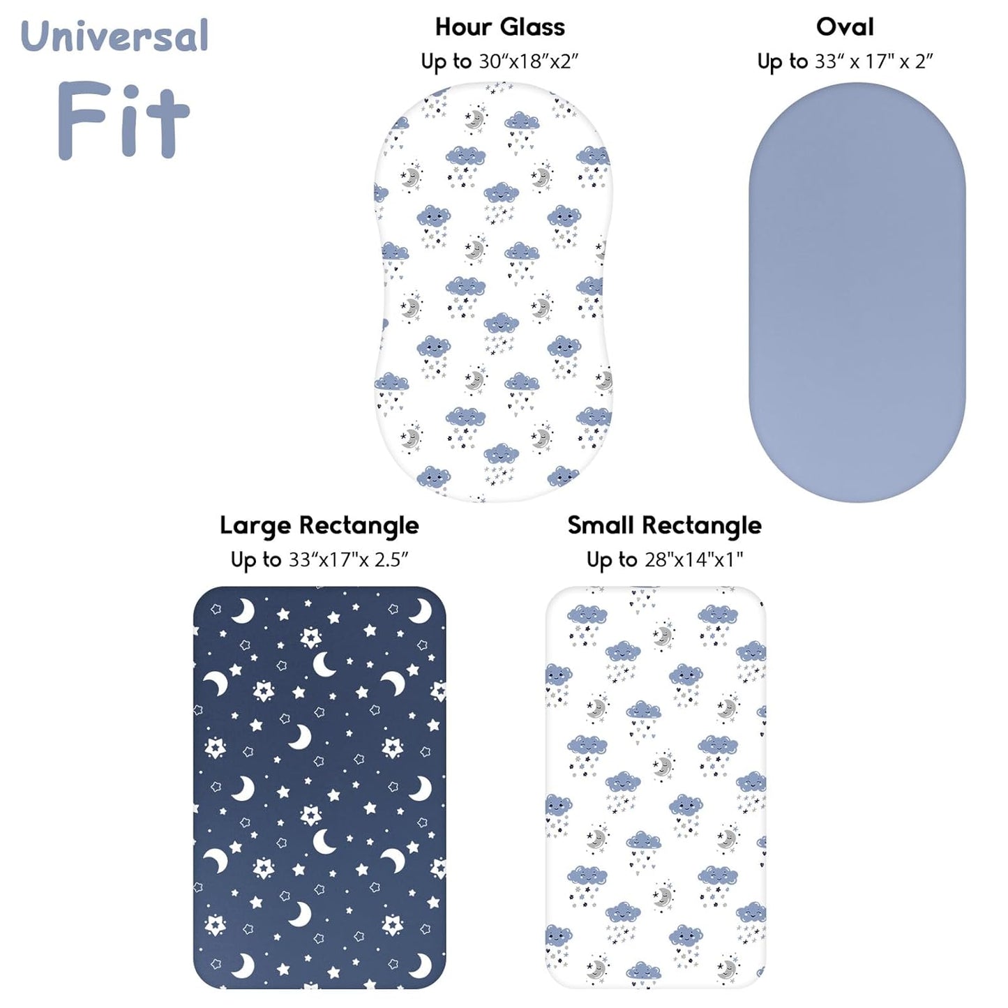 Yoofoss Bassinet Sheets - 3-Pack Fitted Sheets Set for Halo Bassinest | Soft & Breathable (Blue & Cloud)