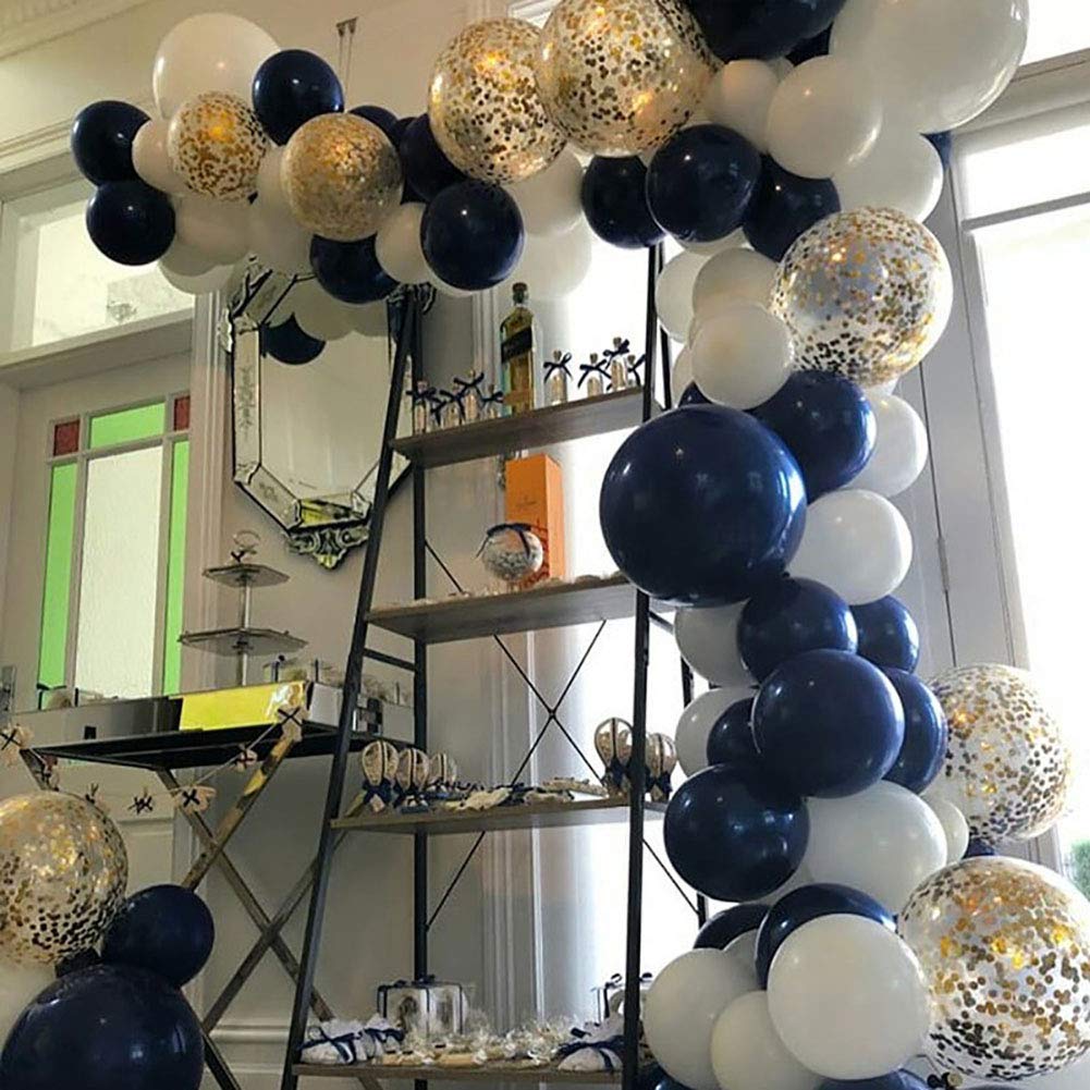 KALOR Navy Blue White and Blue Gold Confetti Balloons, 60 Pcs 12 Inch Metallic Gold Latex Balloons for Birthday Wedding Baby Shower Anniversary Baby Shower New Year Party Decorations