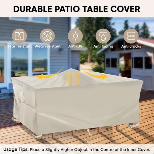 BALEINE Outdoor Furniture Covers - Waterproof Heavy Duty Oxford Table Cover | Beige 108"L×82"W×28"H