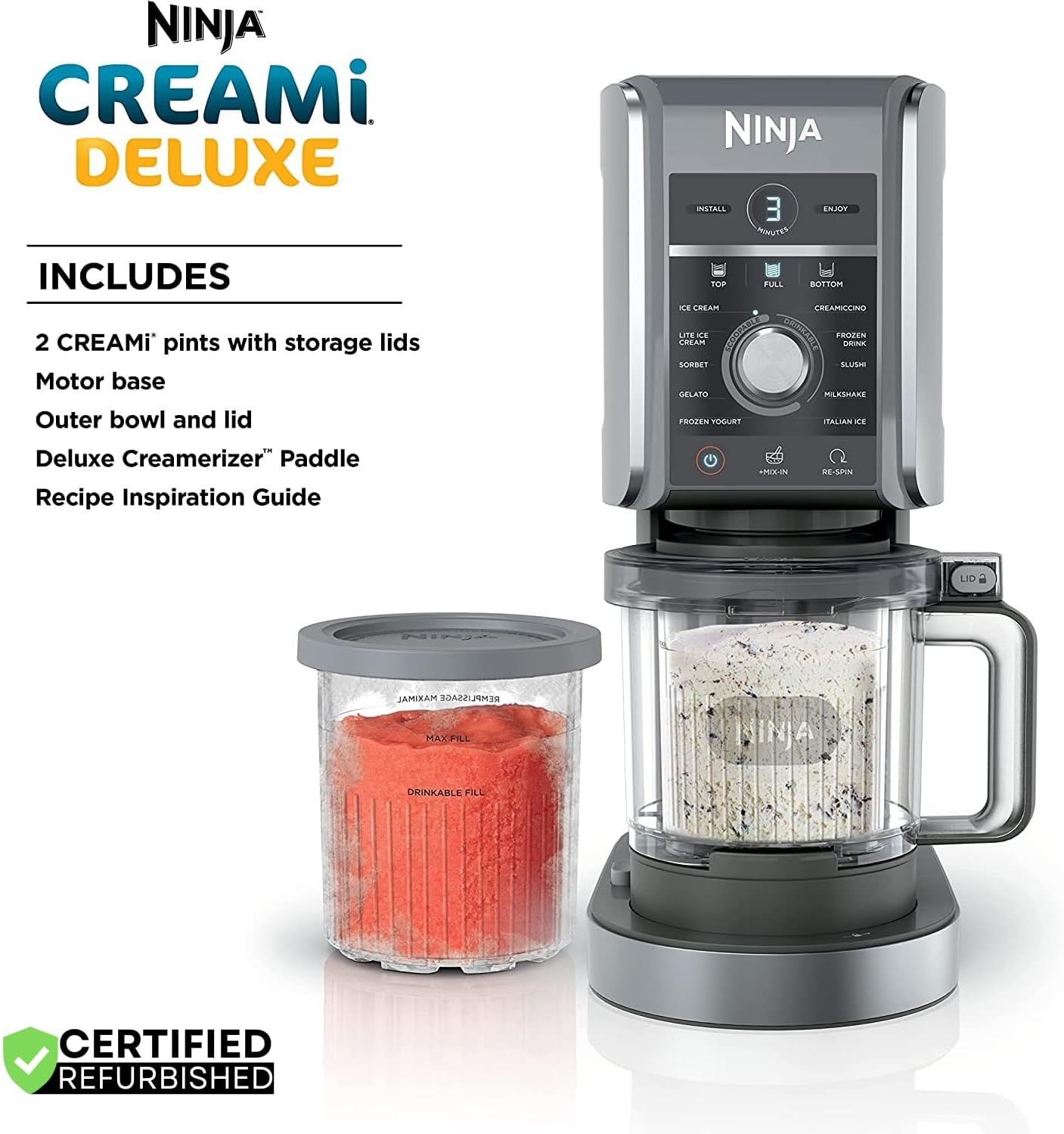 Ninja NC501 CREAMi Deluxe 11-in-1 XL Ice Cream Maker - Silver Bundle with 6 Pints & Lids