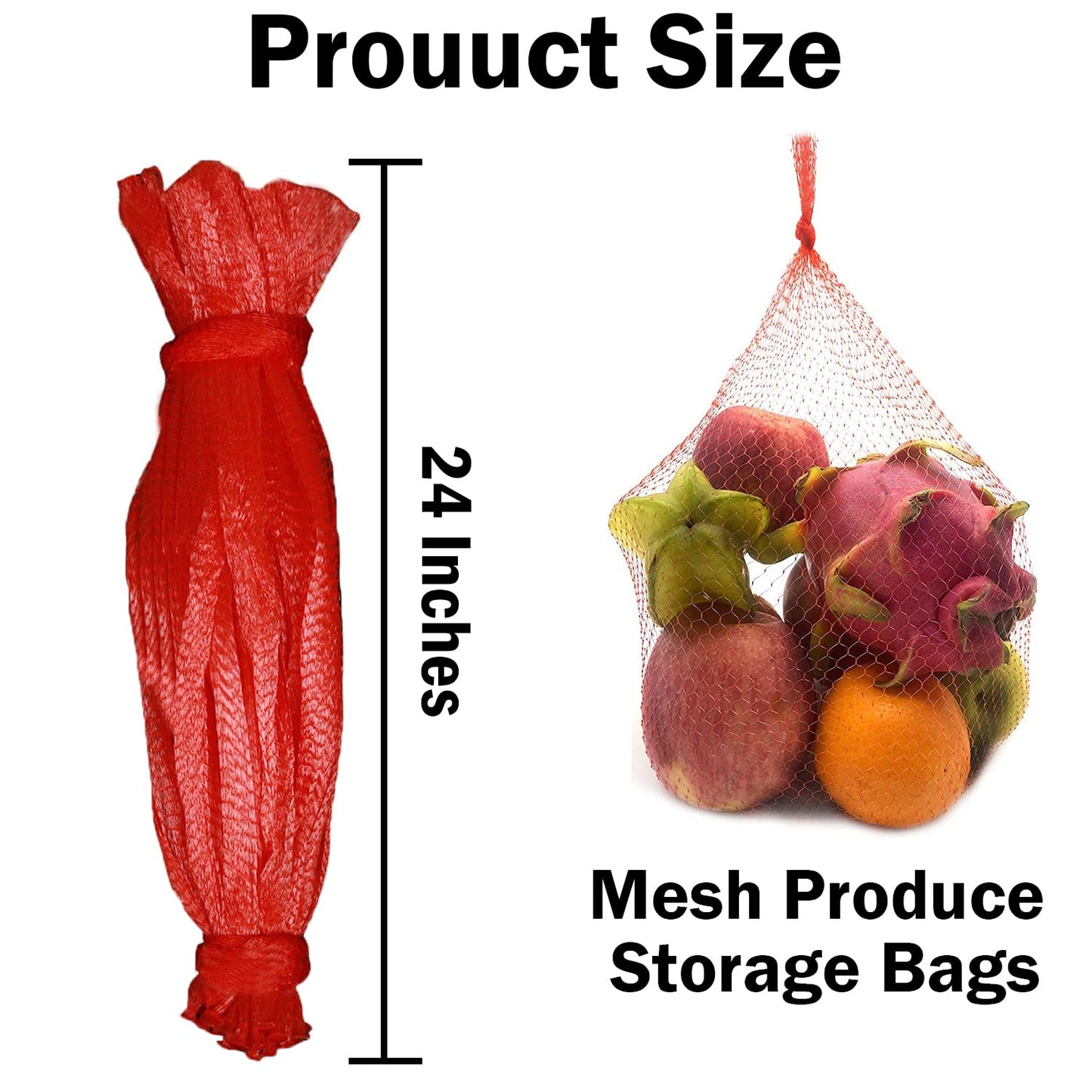 Dupiulk Reusable Produce Mesh Bags, 24 Inch Seafood Boil Bags for Crab Clam Shellfish Crawfish Cooking, Onion Potato Storage Eco-friendly Fruit Vegetable Produce Packaging Supplies Net (100Pcs-Red)