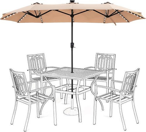 HERA'S PALACE 13ft Double-Sided Patio Umbrella - 120 LED Solar Lights | 8 Color Options for Garden & Pool