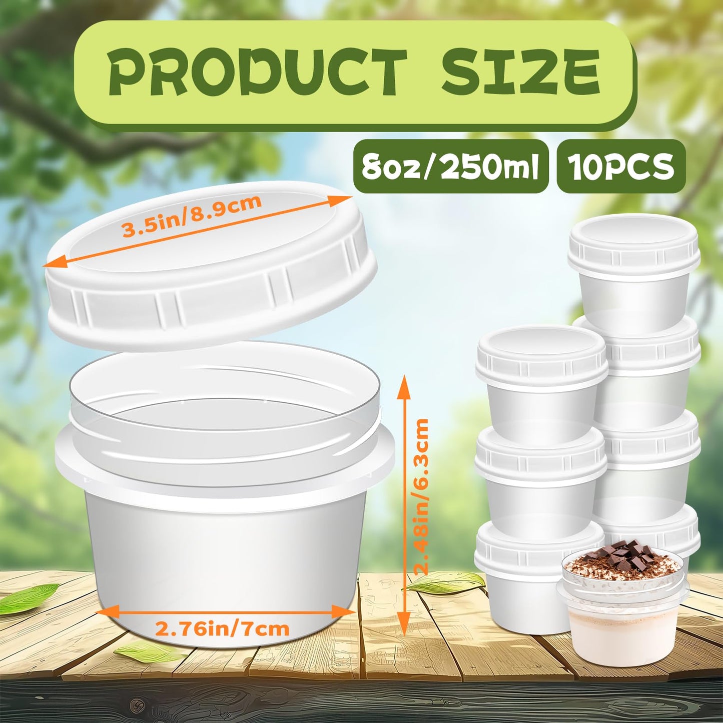ISUSSER 10 Pack 8oz Reusable Small Plastic Containers with Screw Lids, Small Food Storage Freezer Containers, Deli Containers Stackable Food Storage Jars, Sauce Condiment Jars Lunch Box Accessories