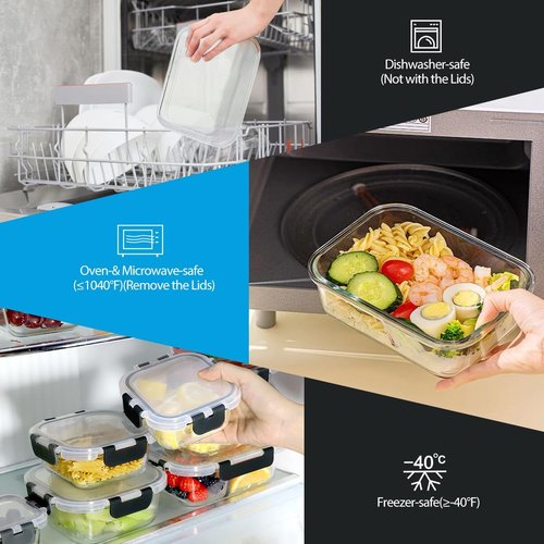 AMALEKO Glass Food Storage Containers Set - 42pcs Leak-Proof Meal Prep Containers with Snap Locking Lids | BPA-Free, Black
